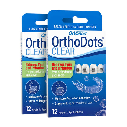 OrthoDots CLEAR - Moisture Activated Braces Wax Alternative for Pain Caused by Braces, Clear Aligner Trays, and Other Orthodontic Appliances. OrthoDots Stick Better and Stay on Longer than Dental Wax.