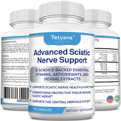 Advanced Sciatic Nerve Support Relief: Alpha Lipoic Acid Vitamin, Benfotiamine - 12 in 1 Sciatica Supplements - 120 Capsules- 30-60 Supply- Made in USA