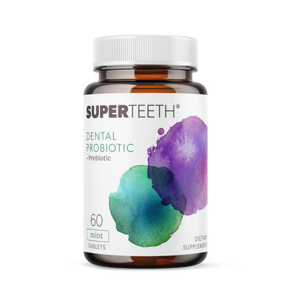 SuperTeeth Chewable Dental Probiotic for Adults & Kids | Support Healthy Teeth & Gums | Oral Health | Fights Bad Breath | BLIS M18 | 60 Mint Flavored Tablets | Fluoride & Sugar Free | Vegan Supplement