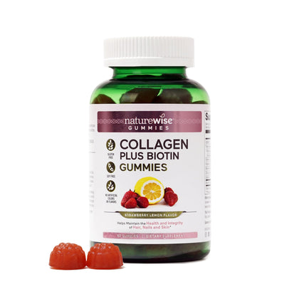 NatureWise Collagen Gummies - Strawberry Lemon Flavor - Type 1 & 3 Collagen Peptides for Women with Biotin, Vitamin C, E, & Zinc for Hair Skin and Nails & Joint Support - 60 Count[1-Month Supply]