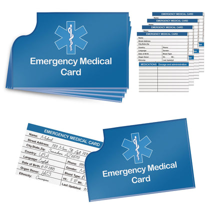 4 Pack Emergency Medical Information Id Card Red Medical Condition and Emergency Contact Id Wallet Card Medical Alert Wallet Card Pocket Size Medication List and Medical Cards for Caretakers (Blue)