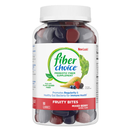 Fiber Choice 3g Fruity Bites Daily Prebiotic Fiber Supplement Gummies, Mixed Berry, 90 Count (2 per Serving)