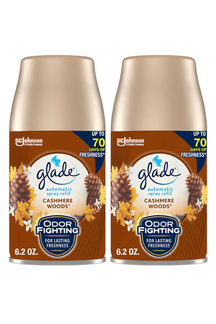 Glade Automatic Spray Refill, Air Freshener for Home and Bathroom, Cashmere Woods, 6.2 Oz, 2 Count