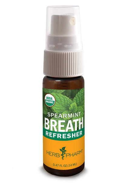 Herb Pharm Breath Refresher Certified Organic Herbal Fresh Breath Spray with Spearmint Essential Oil - 1/2 Ounce