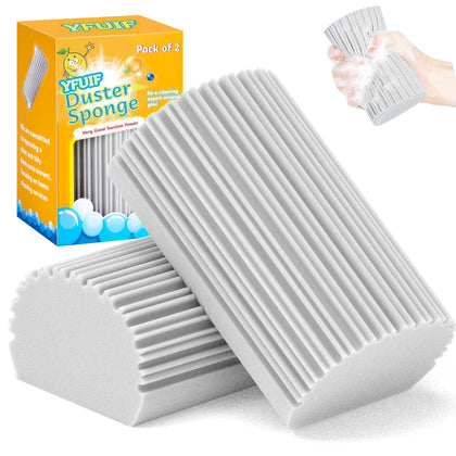 YFUIF 2-Pack Damp Clean Duster Sponge, Magic Sponge Eraser Baseboard Cleaner Tool, Dusters for Cleaning Blinds, Glass, Vents, Railings, Mirrors,Window Track Grooves and Faucets