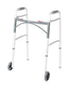 Drive Medical 10210-1 2-Button Folding Walker with Wheels, Rolling Walker, Front Wheel Walker, Lightweight Walkers for Seniors and Adults Weighing Up To 350 Pounds, Adjustable Height, Silver