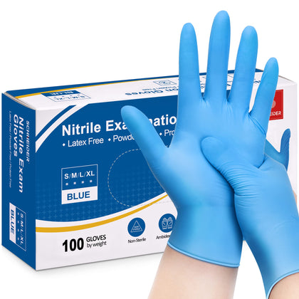 Schneider Nitrile Exam Disposable Gloves for Medical, Cleaning, 4 Mil, Blue, Medium 100-ct Box, Latex-Free, Food Safe Rubber Gloves for Cooking & Food Prep, Powder-Free, Non-Sterile