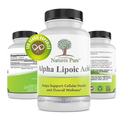 Simply Natures Pure Alpha Lipoic Acid 600mg 120 Veggie Capsules, Non-GMO Thioctic Acid 4 Month Supply