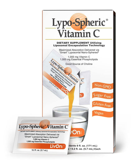 LivOn Laboratories Lypo-Spheric Vitamin C - 30 Packets - 1,000 mg Vitamin C & 1,000 mg Essential Phospholipids Per Packet - Liposome Encapsulated for Improved Absorption - 100% Non-GMO