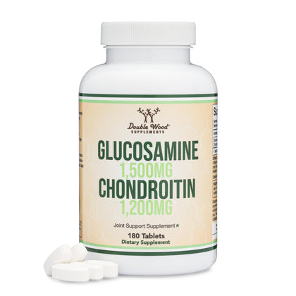 Glucosamine Chondroitin Triple Strength (1,500mg Glucosamine Sulfate, 1,200mg Chondroitin) 180 Tablets, Two Month Supply (Joint Support Supplement) Gluten Free, Non-GMO by Double Wood