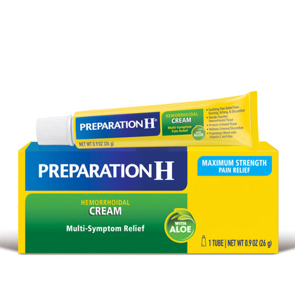 Preparation H Hemorrhoid Symptom Treatment Cream (0.9 Ounce Tube), Maximum Strength Multi-Symptom Pain Relief with Aloe