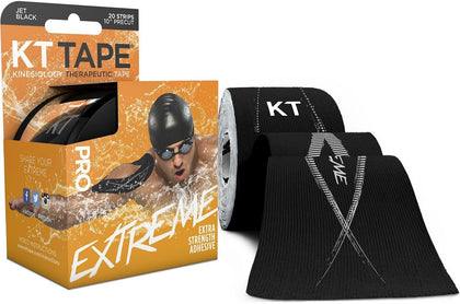 KT Tape, Pro Extreme Synthetic Kinesiology Athletic Tape, 20 Count, 10” Precut Strips, Jet Black