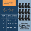 Special Essentials 12 Pairs Cotton Diabetic Ankle Socks - Non-Binding With Extra Wide Top For Men and Women Black 13-15