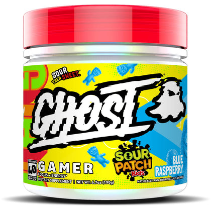 GHOST Gamer: Energy and Focus Support Formula - 40 Servings, Sour Patch Kids Blue Raspberry - Nootropics & Natural Caffeine for Attention, Accuracy & Reaction Time - Vegan, Gluten-Free