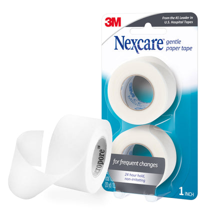 Nexcare Gentle Paper Tape, Medical Paper Tape, Secures Dressings and Lifts Away Gently - 1 In x 10 Yds, 2 Rolls of Tape