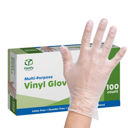 Comfy Package [100 Count Disposable Vinyl Gloves, Powder Free, Latex Free, Clear Gloves for Cooking and cleaning - Medium