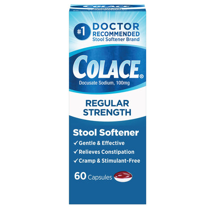 Colace Regular Strength Stool Softener 100 mg Capsules 60 Count Docusate Sodium Stool Softener for Gentle Dependable Relief