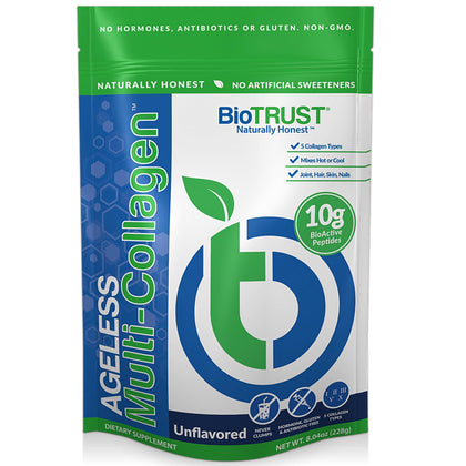 BioTrust Ageless Multi Collagen Peptides Powder - 5 Types (I, II, III, V, X) - Unflavored Collagen Powder for Women & Men - Hydrolyzed Protein - Grass Fed Beef, Fish, Chicken, Eggshell Membrane