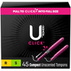 U by Kotex Click Compact Multipack Tampons, Regular/Super Absorbency, Unscented, 45 Count