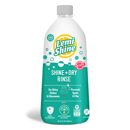 Lemi Shine - Shine + Dry Natural Dishwasher Rinse Aid, Hard Water Stain Remover (1 Pack - 25.35 oz)