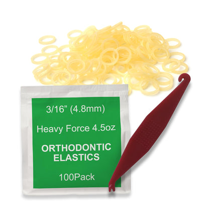 Orthodontic Elastic Rubber Bands - 3/16 Inch, Small, 100 Pack, (4.5 Ounce) for Braces, Dreadlocks, Hair Braids, Fix Tooth Gap, Includes Free Elastic Placer - Natural - Heavy