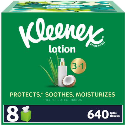 Kleenex Lotion Facial Tissues with Coconut Oil, 8 Cube Boxes, 80 Tissues Per Box, 3-Ply