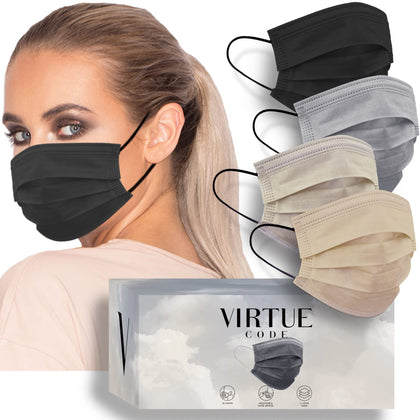 VIRTUE CODE Priority Face Masks - Soft 3 Ply Comfort Face Masks, Colorful Disposable Face Mask 50 Pack. Rolling Stone Colored Masks. Adults Mens and Womens Disposable Face Masks