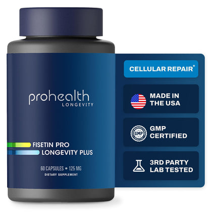 ProHealth Fisetin Supplements-15X Better Absorption from Polyphenol Blend + MCT Oil. 3rd Party Tested Pure. USA Manufactured. Powerful Antioxidant + Senolytic. Fisetin Supplement 125mg X 60 Servings