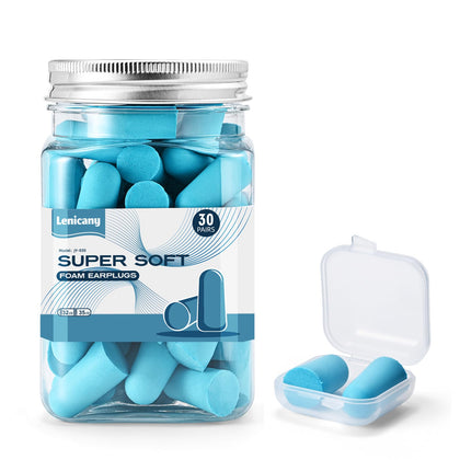 Lenicany 30Pair Soft Foam EarPlugs, 32dB Disposable Sound Blocking Noise Cancelling Ear Plugs for Sleeping/Concerts Loud Music/Shooting Guns/Work Construction, Hearing Safety Protection (Blue)