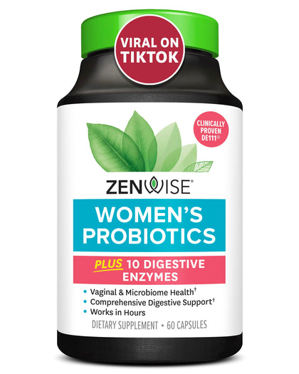 Zenwise Health Probiotics for Women - Prebiotics and Probiotics for Digestive Health, Digestive Enzymes for Vaginal Health, Daily Gut Flora Health, and Bloating Relief for Women - (60 Count)