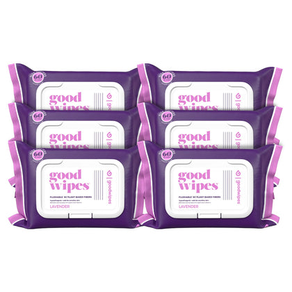 Goodwipes Flushable Butt Wipes Made w/Soothing Botanicals & Aloe - Soft & Gentle Wet Wipe Dispenser for Home Use, Septic & Sewer Safe - Largest Adult Toilet Wipes - Lavender, 360 count (6 packs)