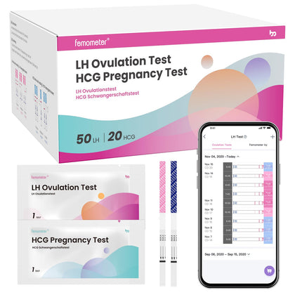 Femometer Home LH & HCG Test Strip Kit 50 Ovulation & 20 Pregnancy Test Strips Over 99% Accurate & Easy to Use