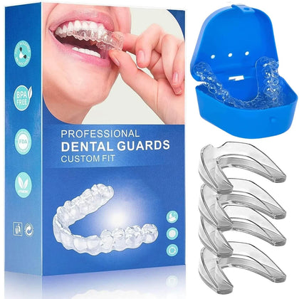 Mouth Guard for Grinding Teeth at Night, 4 Pcs Mouthguards for Grinding of Teeth, Night Guards for Teeth Grinding, Reusable Mouth Guard for Clenching Teeth at Night, Nightguards for Grinding Teeth