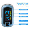 mibest OLED Finger Pulse Oximeter, O2 Meter, Dual Color White/Light Blue