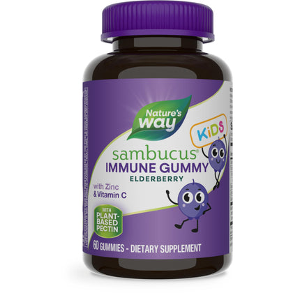 Nature's Way Sambucus Elderberry Immune Gummies for Kids, Immune Support Gummies*, with Black Elderberry Extract, Vitamin C and Zinc, 60 Gummies (Packaging May Vary)