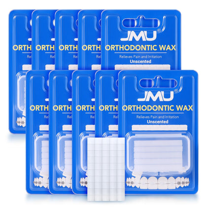 JMU Dental Wax for Braces, 500 Precut Wax Dots, Orthodontic Wax Unscented, Food Grade, Safe for Sensitive Mouth, Long Lasting, 10 Packs, 50 Strips, Unisex, All Ages