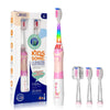 SEAGO Kids Electric Toothbrush with 2 Mins Brushing Timer and 4 Replacement Bursh Heads,Rainbow LED Light Make Brushing Fun, Pink Color Girls Battery Powerd Toothbrush for 4-12 Years Old