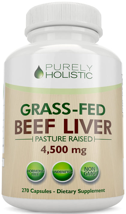 Grass Fed Beef Liver Capsules 4500mg - 270 Capsules, 750mg Each - Grassfed Desiccated Liver Supplement - Pasture Raised in Argentina Non GMO Hormone Free Source of Heme Iron CoQ10 Vitamins A & B12