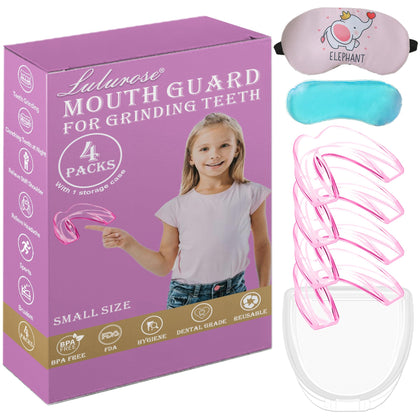 Kids Mouth Guard for Grinding Teeth, 4 Pack Moldable Night Guards Pink for Clenching Teeth | Comfortable Dental Guard | Stops Bruxism and Tmj | Including Hygiene Case & Gel Ice Pack