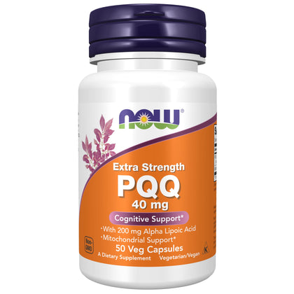 NOW Foods Supplements, PQQ 40 mg with 200 mg Alpha Lipoic Acid, Extra Strength, 50 Veg Capsules