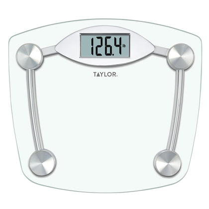 Taylor Digital Bathroom Scale, Highly Accurate Body Weight Scale, Instant On and Off, 400 lb, Sturdy Clear Glass with Chrome Finish Base