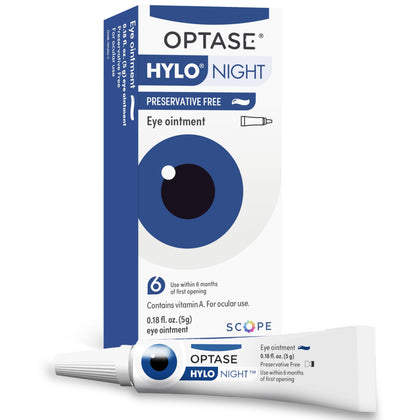 Optase HYLO Night Gel for Dry Eyes - Preservative Free Lubricant Ointment for Nighttime Dry Eye Relief from Blepharitis and Styes - .18 oz