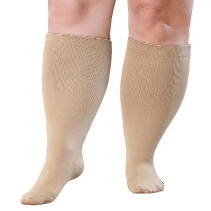 Plus Size Compression Socks: Wide Calf Compression Stockings for Men Women - Up to 7X Large 20-30 mmHg Compression Hose for Pregnancy Travel Running Nurses 4XL Beige