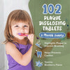 Plaque Disclosing Tablets for Kids & Adults. 102 Count, Blueberry Flavor. Plaque Tablets Help Build Healthy Brushing Habits. Tested by Dentists. Plaque Tablets for Kids Brushing Teeth.