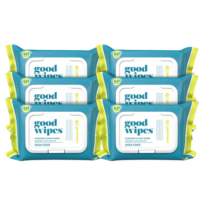 Goodwipes Flushable & Plant-Based Wipes with Botanicals | Dispenser for At-Home Use | Shea-Coco with Aloe Septic and Sewer Safe | 360 count (6 packs) - Biggest Adult Wipes