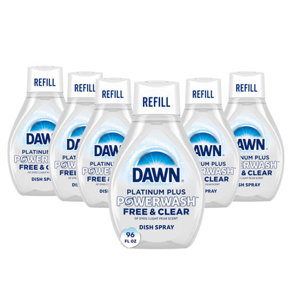 Dawn Free & Clear Powerwash Dish Spray, Dish Soap, Pear Scent Refill, 16 Fl oz (6 Pack)