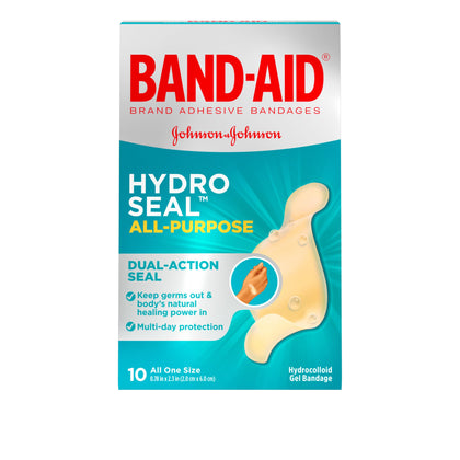 Band-Aid Brand Hydro Seal Adhesive Bandages for Wound Care and Blisters, All Purpose Waterproof Bandages for Cuts and Scrapes, 10 Count