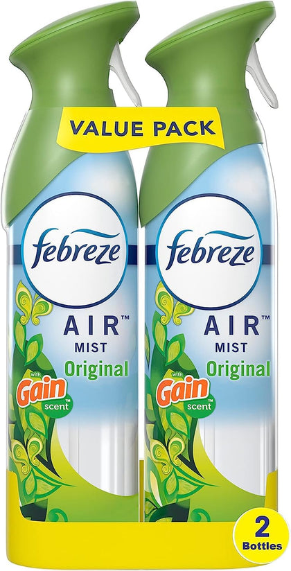 Febreze Air Mist Air Freshener Spray, Odor-Fighting Room Spray, Air Fresheners for Home and Bathroom and Kitchen, Aerosol Can, Gain Original Scent, 8.8oz, 2 Count