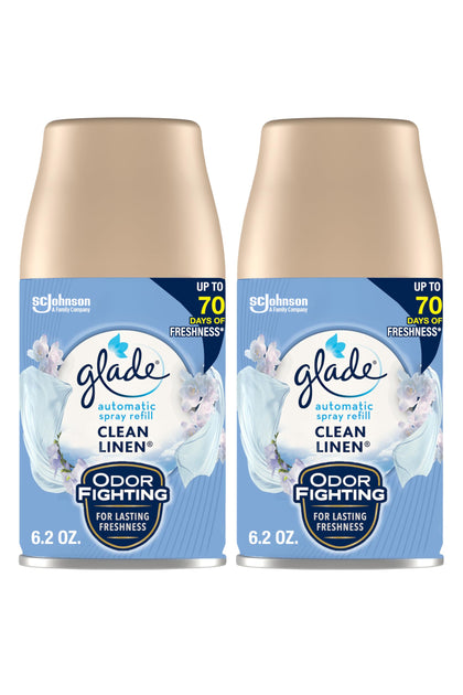 Glade Automatic Spray Air Freshener Refill, Scented Air Freshener for Home and Bathroom, Clean Linen, 6.2 Oz, 2 Count