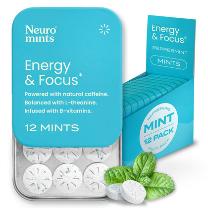 NeuroGum Energy Caffeine Mints (144 Pieces) - Sugar Free with L-theanine + Natural Caffeine + Vitamin B12 & B6 - Nootropic Energy & Focus Supplement for Women & Men - Keto & Vegan, Peppermint Flavor